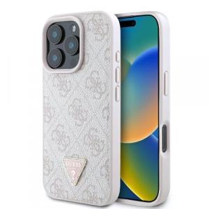Etui Guess Hardcase Leather 4G Triangle Strass do iPhone 16 Pro Max, różowe