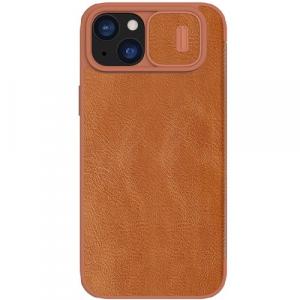 Etui Nillkin Qin Pro Leather z klapką do iPhone 15 Plus, brązowe