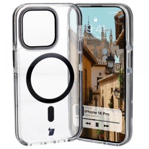 Etui z pierścieniem magnetycznym Bizon Case Marco do iPhone 14 Pro, przezroczyste z czarną ramką