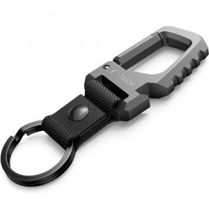 Brelok do kluczy, Tech-Protect Slidelock Carabiner Keychain Gunmetal, z karabińczykiem i otwieraczem butelek, czarny