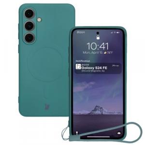 Silikonowe etui z pierścieniem magnetycznym Bizon Case Silicone Magnetic Sq do Galaxy S24 FE, ciemnozielone