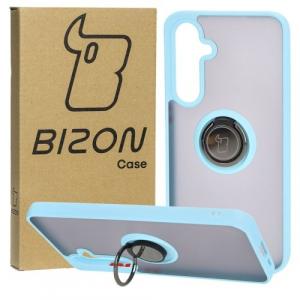 Etui z uchwytem na palec Bizon Case Hybrid Ring do Galaxy S24 FE, przydymione z jasnoniebieską ramką