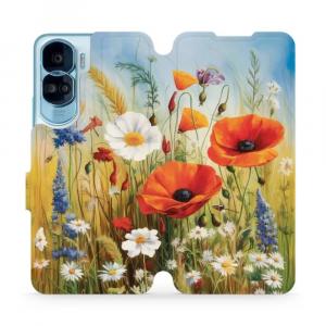 Etui z klapką do Honor 90 Lite, Mobiwear Book, łąkowe kwiaty