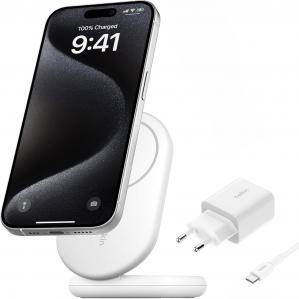 Ładowarka indukcyjna Belkin Boost Foldable Qi2 15W WIB007 dla iPhone z MagSafe +PSU, biała