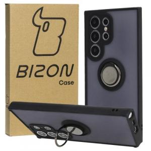 Etui z uchwytem na palec Bizon Case Hybrid Ring do Galaxy S24 Ultra, przydymione z czarną ramką