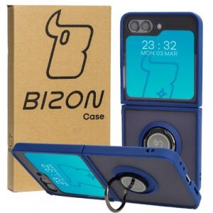 Etui z uchwytem na palec Bizon Case Hybrid Ring do Galaxy Z Flip5, przydymione z granatową ramką