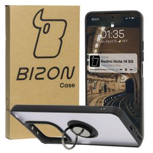 Etui z uchwytem na palec Bizon Case Hybrid Ring do Xiaomi Redmi Note 14 5G, przydymione z czarną ramką