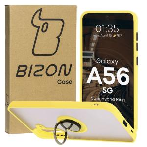Etui z uchwytem na palec Bizon Case Hybrid Ring do Galaxy A56 5G, przydymione z żółtą ramką