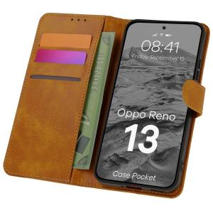 Etui z klapką Bizon Case Pocket do Oppo Reno13, brązowe