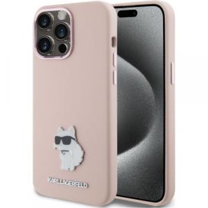 Etui Karl Lagerfeld Silicone Choupette Metal Pin do iPhone 15 Pro, różowe