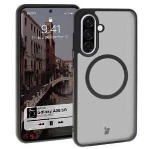 Etui z pierścieniem magnetycznym Bizon Case MatteO do Galaxy A36 5G, półprzezroczyste z czarną ramką