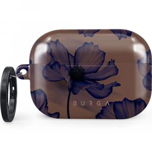 Etui Burga Velvet Night do AirPods Pro 2, brązowe z granatowymi kwiatami