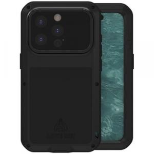 Etui pancerne + szkło LOVE MEI Powerful do iPhone 15 Pro, czarne