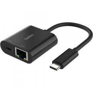 Adapter Belkin USB-C do Ethernet z portem ładowania USB-C PD 100W, czarny