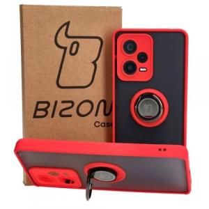 Etui z uchwytem na palec Bizon Case Hybrid Ring do Xiaomi Redmi Note 12 Pro+ 5G, przydymione z czerwoną ramką