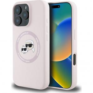 Etui Karl Lagerfeld Hard Case Silicone Karl & Choupette Heads Ring MagSafe do iPhone 16 Pro, różowe
