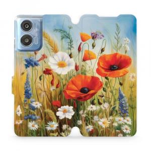 Etui z klapką do Motorola Moto G04, Mobiwear Book, łąkowe kwiaty