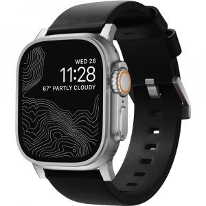 Pasek skórzany Nomad Modern Band do Apple Watch 49/46/45/44 mm, czarno-srebrny