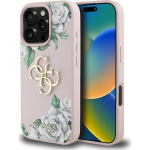Etui Guess Grained Roses Big 4G do iPhone 16 Pro Max, różowe z kwiecistym wzorem