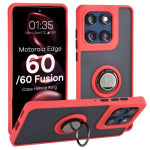 Etui z uchwytem na palec Bizon Case Hybrid Ring do Motorola Edge 60 Fusion / 60, przydymione z czerwoną ramką