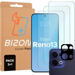 3x Szkło hartowane + szybka na aparat Bizon Glass Clear 2 Pack do Oppo Reno13