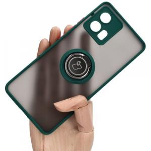 Etui z uchwytem na palec Bizon Case Hybrid Ring do Motorola Edge 30 Fusion, przydymione z ciemnozieloną ramką