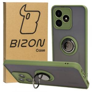 Etui z uchwytem na palec Bizon Case Hybrid Ring do Realme C53 / C51 / Note 50, przydymione z zieloną ramką