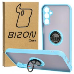 Etui z uchwytem na palec Bizon Case Hybrid Ring do Galaxy M14 5G, przydymione z jasnoniebieską ramką