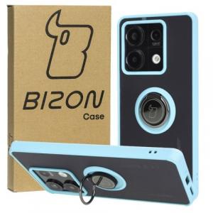 Etui z uchwytem na palec Bizon Case Hybrid Ring do Xiaomi Redmi Note 13 5G, przydymione z jasnoniebieską ramką