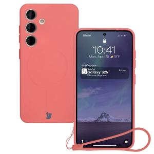 Silikonowe etui z pierścieniem magnetycznym Bizon Case Silicone Magnetic do Galaxy S25 / S24, brudnoróżowe