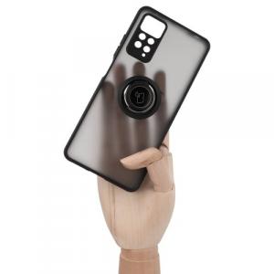 Etui z uchwytem na palec Bizon Case Hybrid Ring do Xiaomi Redmi Note 11 Pro / Pro 5G, przydymione z czarną ramką