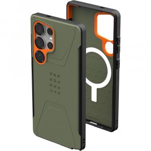 Etui pancerne Urban Armor Gear Civilian Magnet do Galaxy S25 Ultra, zielone z pomarańczowym