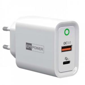Ładowarka sieciowa ER Power 30W USB-C QC, PD, biała