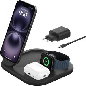 Ładowarka indukcyjna Belkin Boost Foldable 3w1 Qi2 15W WIZ029 dla iPhone z MagSafe / Apple Watch / AirPods, czarna