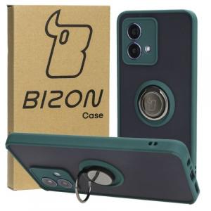 Etui z uchwytem na palec Bizon Case Hybrid Ring do Motorola Moto G84 5G, przydymione z ciemnozieloną ramką