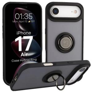 Etui z uchwytem na palec Bizon Case Hybrid Ring do iPhone 17 Air, przydymione z czarną ramką