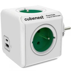 Listwa zasilająca / przedłużacz Cubenest PowerCube Original USB-A, USB-C, PD 20W, 4x AC Typ E, zielona