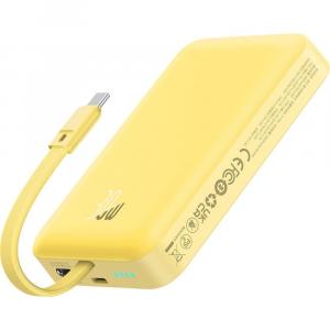 Powerbank indukcyjny Qi, z wbudowanym kablem USB-C, Baseus Magnetic Mini, do MagSafe, 10 000mAh, 30W, żółty