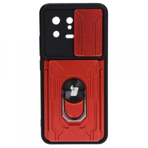 Etui Bizon Case Camshield Card Slot Ring do Xiaomi 13, czerwone