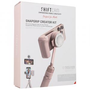 OUTLET: Uchwyt / Grip ShiftCam SnapGrip Creator Kit z ładowaniem indukcyjnym z kijkiem do selfie oraz lampą LED, różowy
