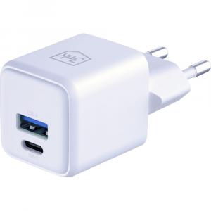 Ładowarka sieciowa 3mk Hyper GaN Charger 20W, 1x USB-A QC 4+, 1x USB-C PD, biała