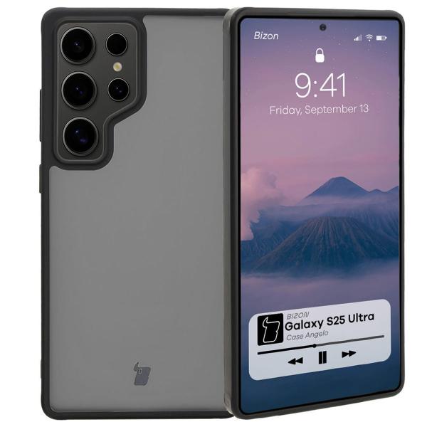 Etui Bizon Case Angelo do Galaxy S25 Ultra, półprzezroczyste z czarną ramką