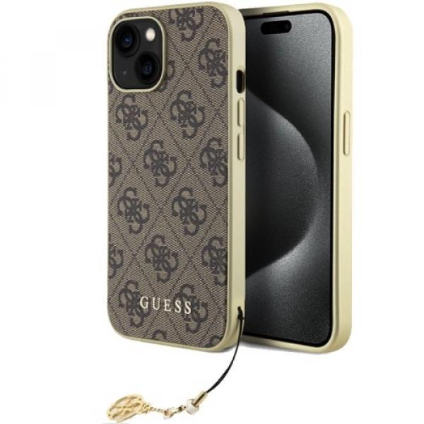 Etui Guess 4G Charms Collection do iPhone 15, brązowe