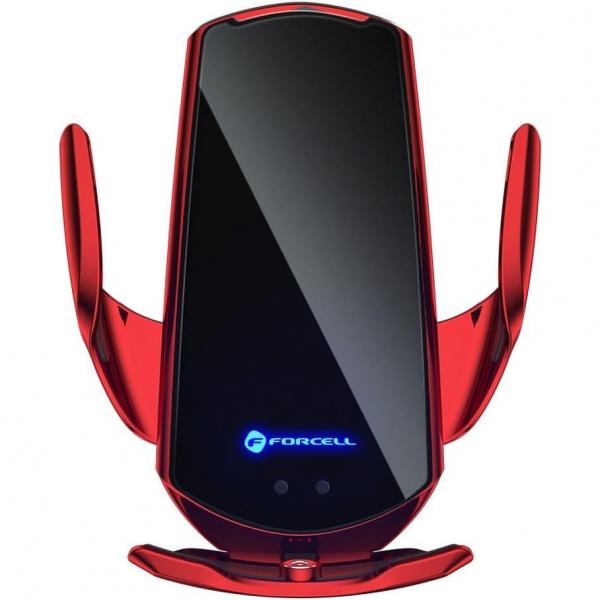 Uchwyt samochodowy z ładowaniem indukcyjnym na kratkę wentylacyjną / szybę / deskę rozdzielczą, Forcell F-Grip HS1, 15W, Qi, USB-C, czerwono-czarny