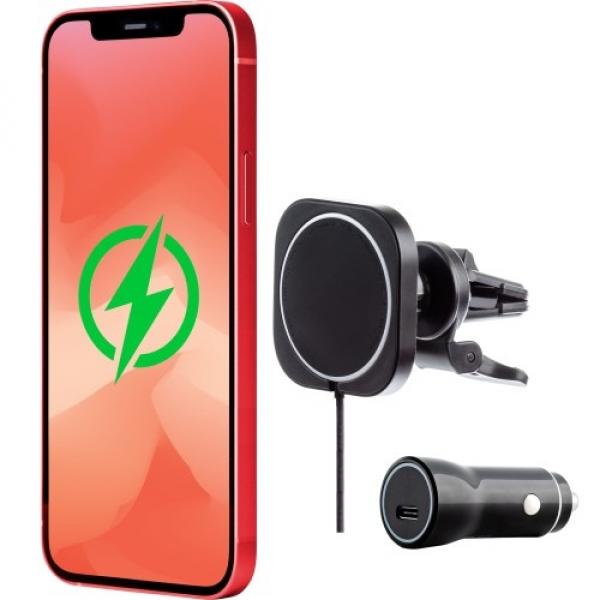 OUTLET: Uchwyt samochodowy i ładowarka indukcyjna ER Power Qi 15W do iPhone z MagSafe, czarny