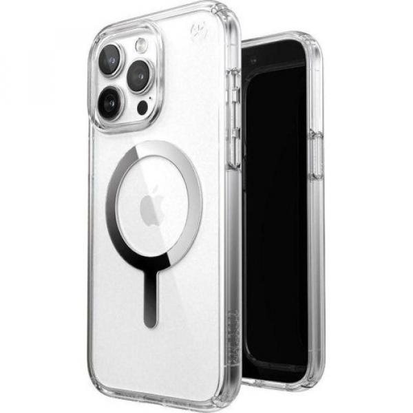 OUTLET: Etui Speck Presidio Perfect-Clear MagSafe do iPhone 15 Pro Max, przezroczysto-chromowo-srebrne