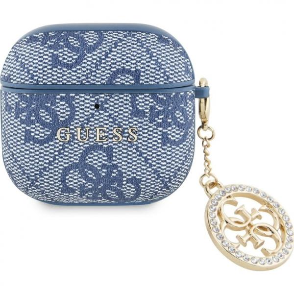 Etui Guess 4G Strass Charm Case AirPods 4, niebieskie