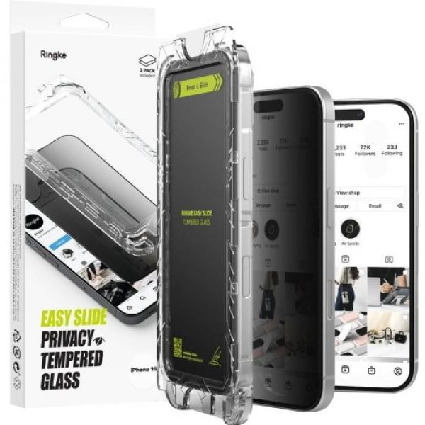 Szkło prywatyzujące na ekran z aplikatorem Ringke Easy Slide 2-Pack Privacy do iPhone 16 / iPhone 15, 2 sztuki