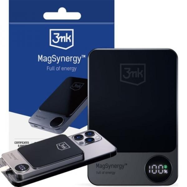 Powerbank 3mk MagSynergy z MagSafe, 1x USB-C, 1x Lightning, 10000mAh 18W, grafitowy