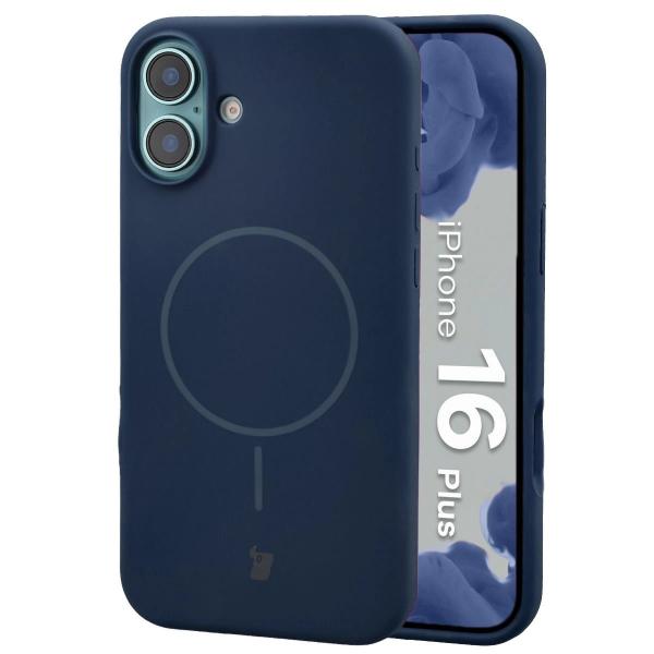 Silikonowe etui z pierścieniem magnetycznym Bizon Soft Case Magnetic do iPhone 16 Plus, granatowe